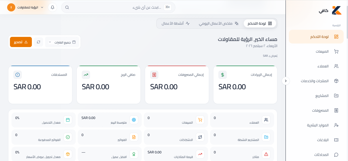 عرض التقارير والتحليلات في كافي