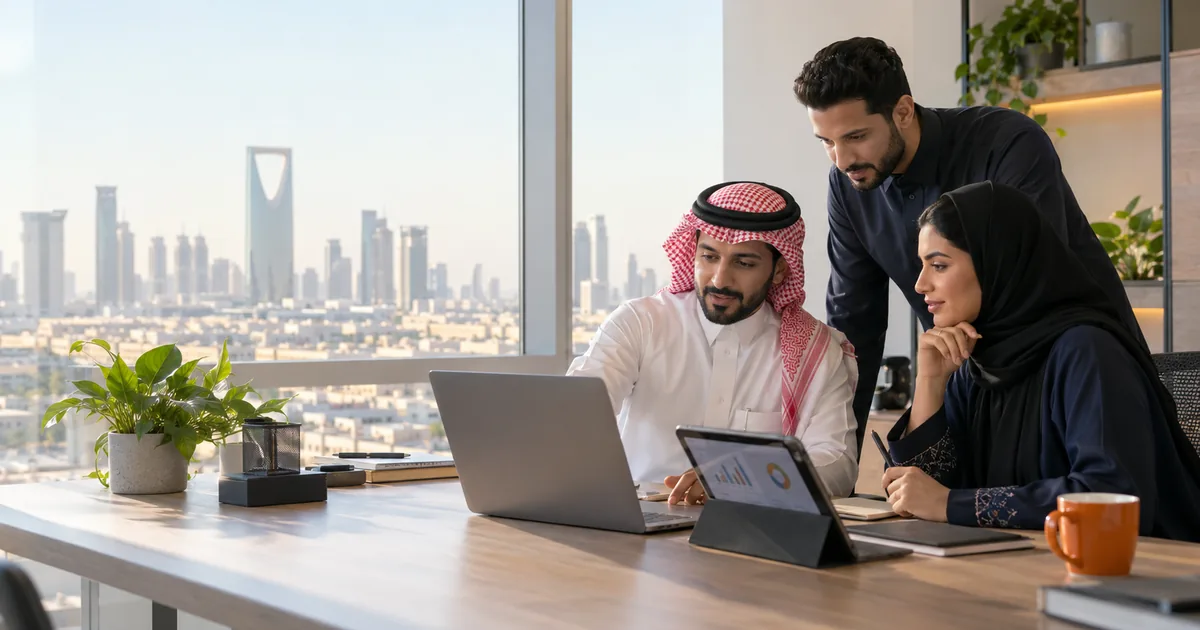 A Saudi small-business team reviewing its operations